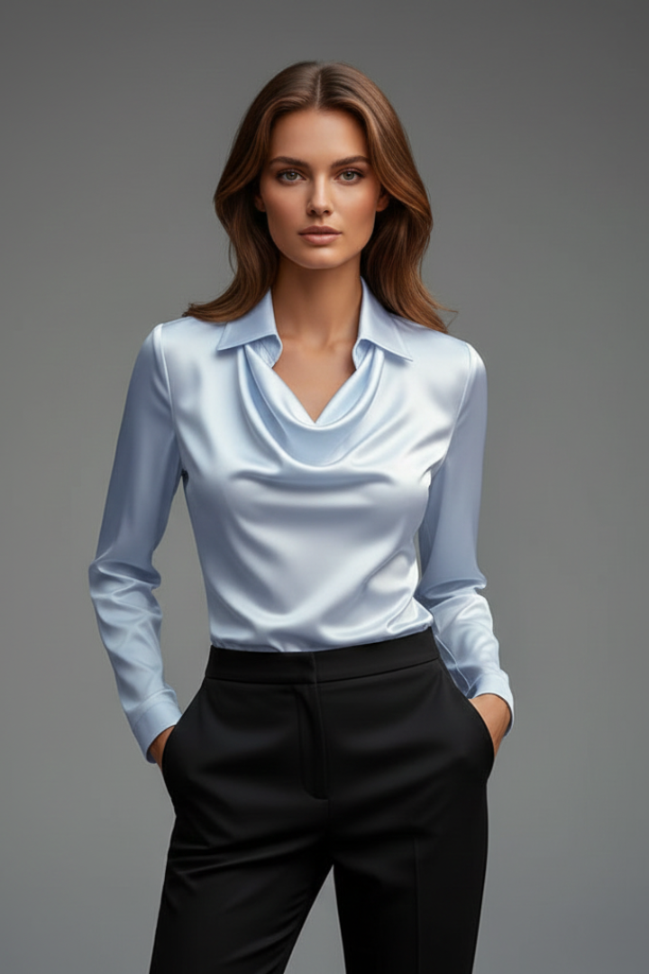 Damen Seidenbluse elegant zum Alltag in Hellblau