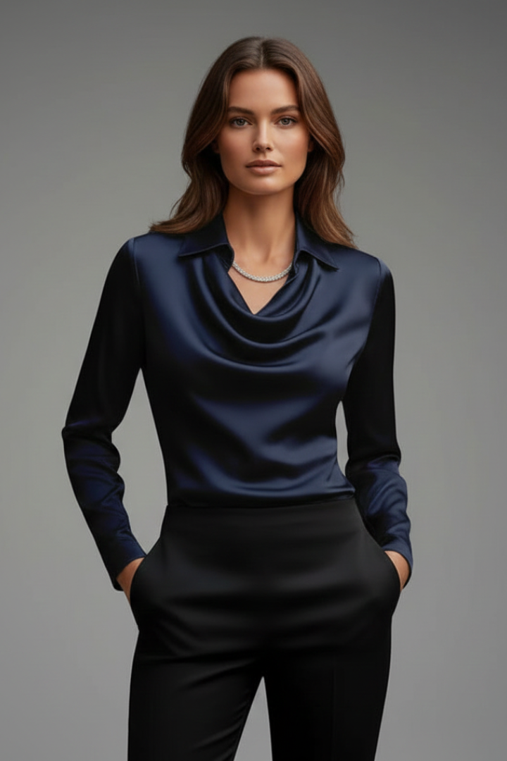 Damen Seidenbluse elegant zum Alltag in Marineblau