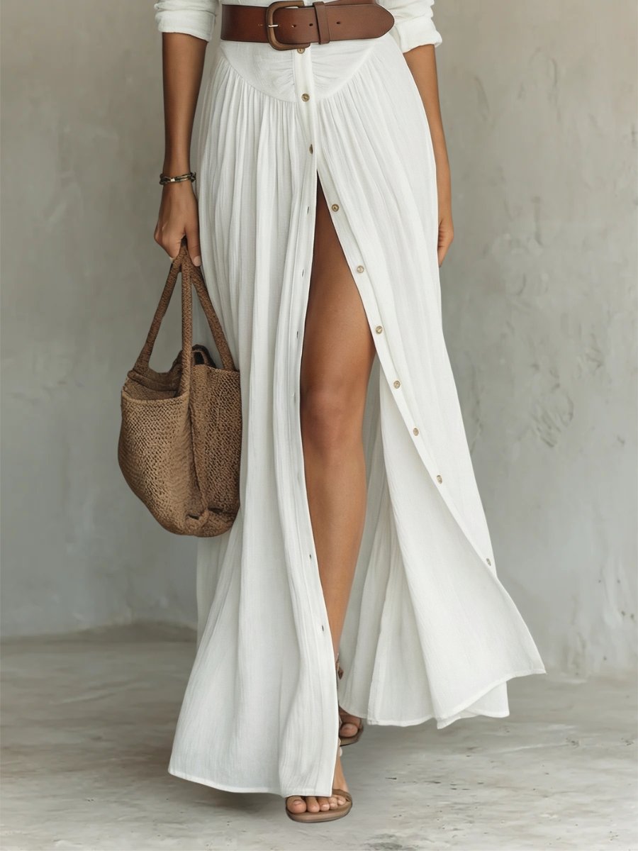 Damen Seidenbluse mit Gürtel Maxi im Boho-Stil (2)