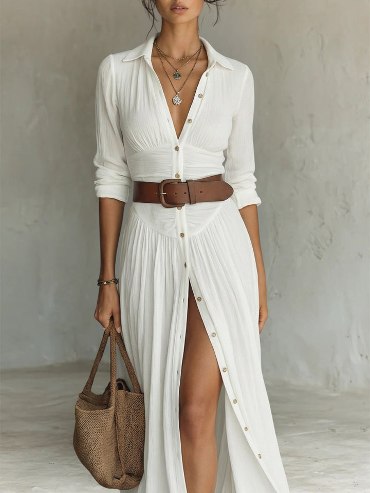 Damen Seidenbluse mit Gürtel Maxi im Boho-Stil (3)
