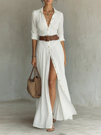 Frieda | Damen Seidenbluse mit Gürtel Maxi im Boho-Stil