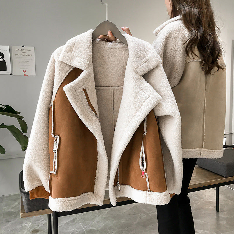 Damen Shearling-Jacke für den Herbst in Braun