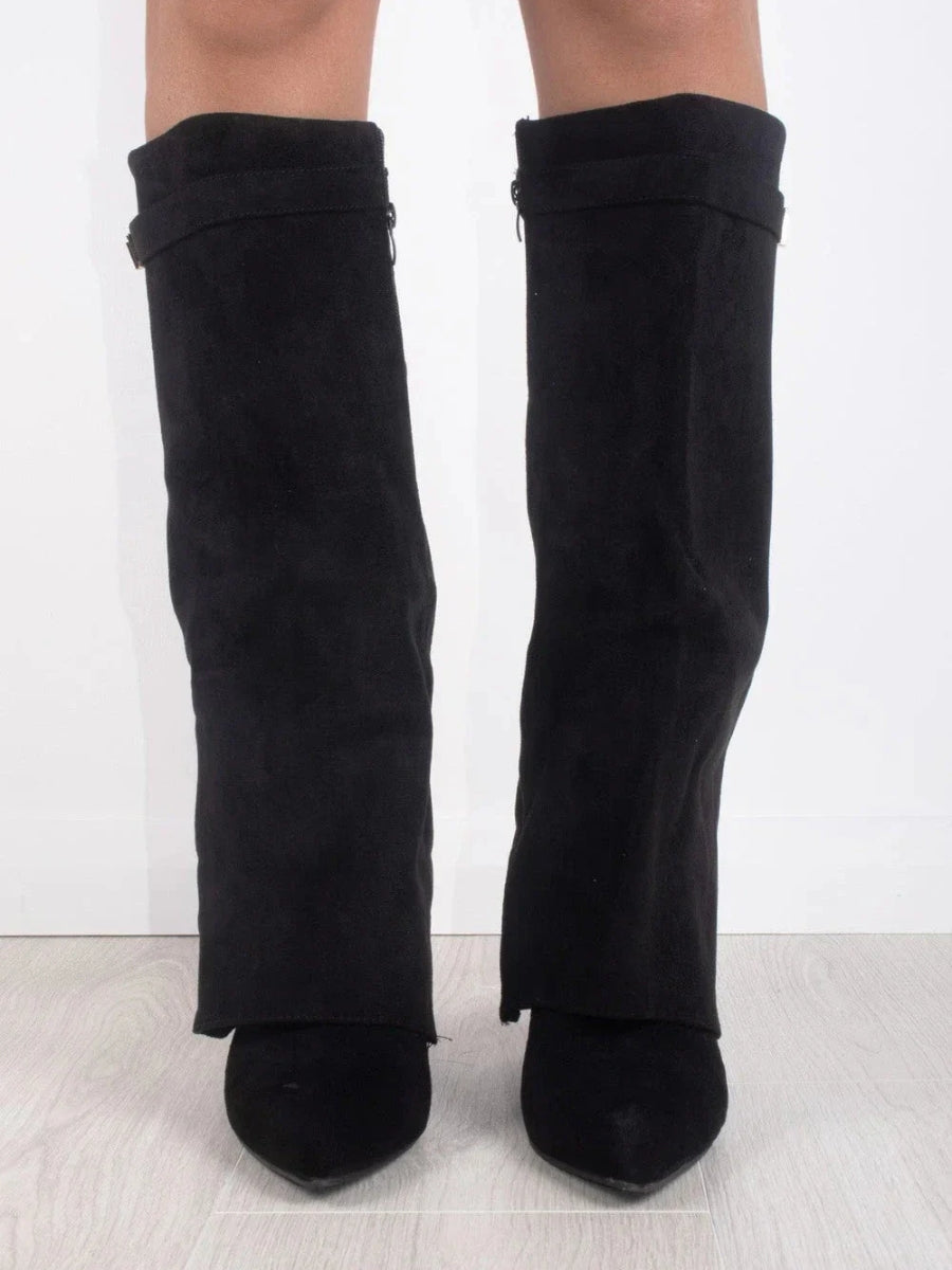 Damen Stiefel elegant mit Spitzkappe und Blockabsatz (4)