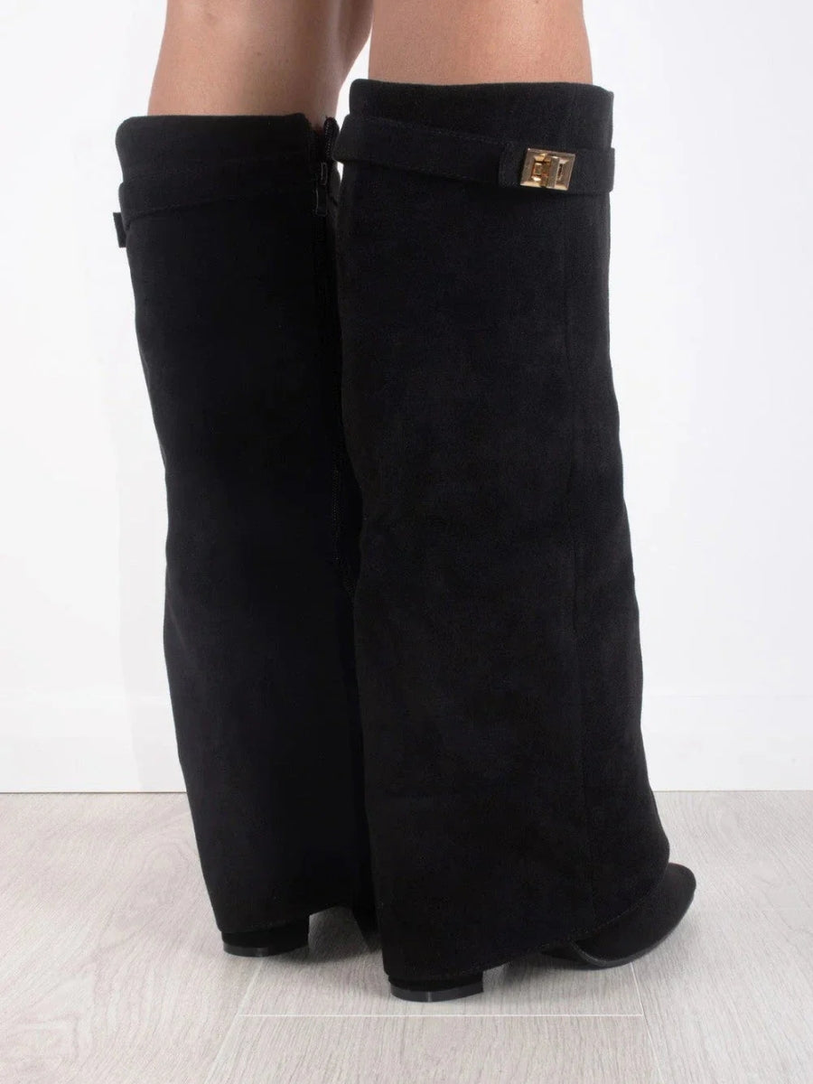 Damen Stiefel elegant mit Spitzkappe und Blockabsatz (5)