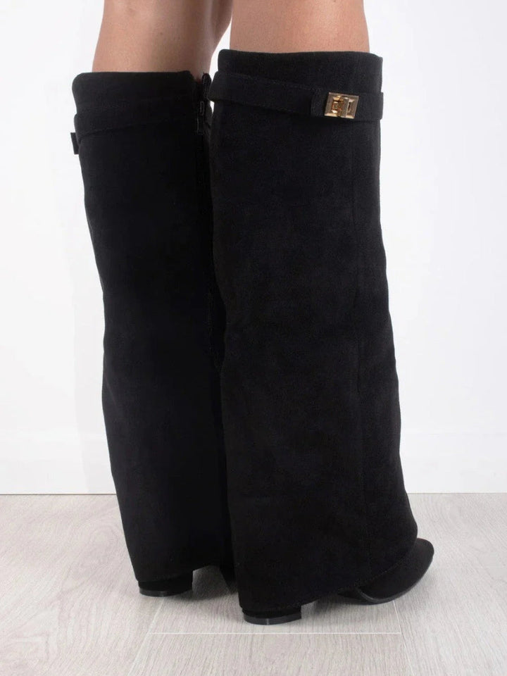 Damen Stiefel elegant mit Spitzkappe und Blockabsatz (5)