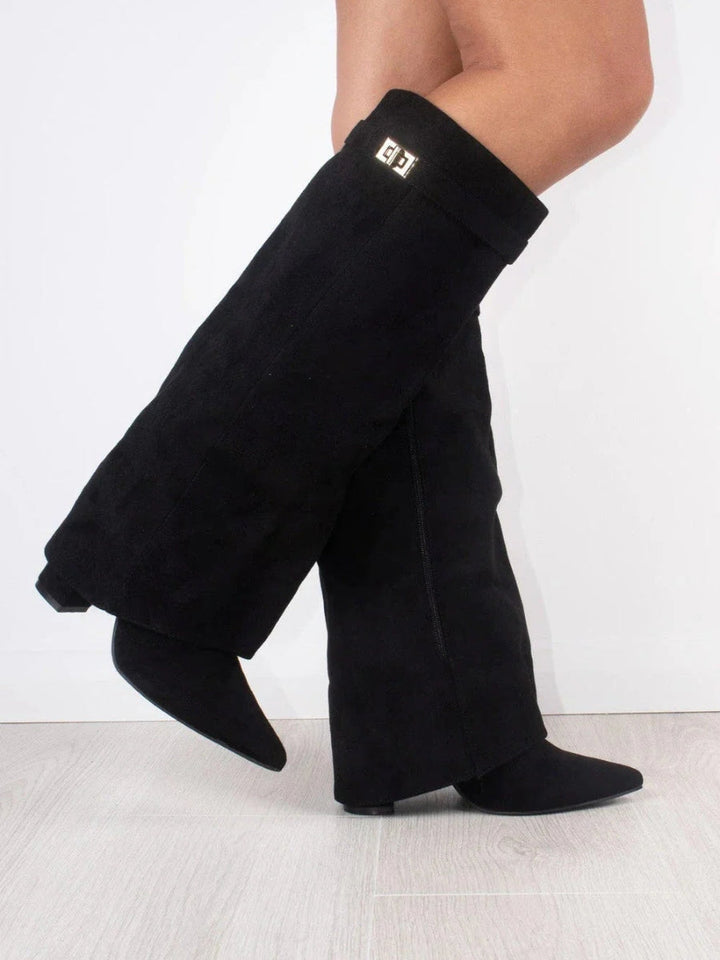 Damen Stiefel elegant mit Spitzkappe und Blockabsatz in Schwarz