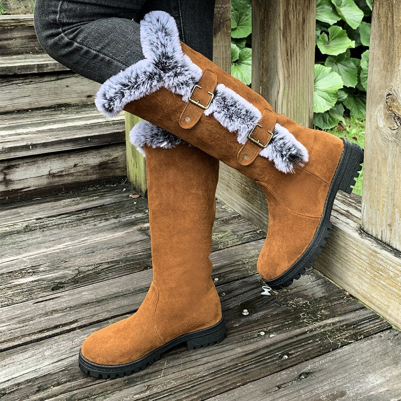 Damen Stiefel mit Plüschfutter im Herbst in Hellbraun