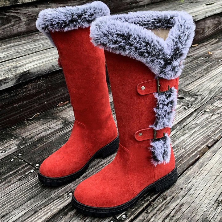 Damen Stiefel mit Plüschfutter im Herbst in Rot