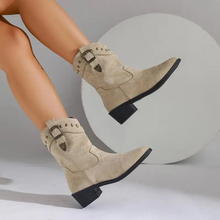 Damen Stiefeletten im Reitstil mit Wildleder-Look
