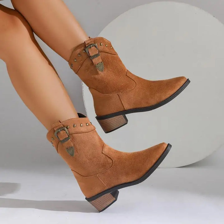 Damen Stiefeletten im Reitstil mit Wildleder-Look (6)