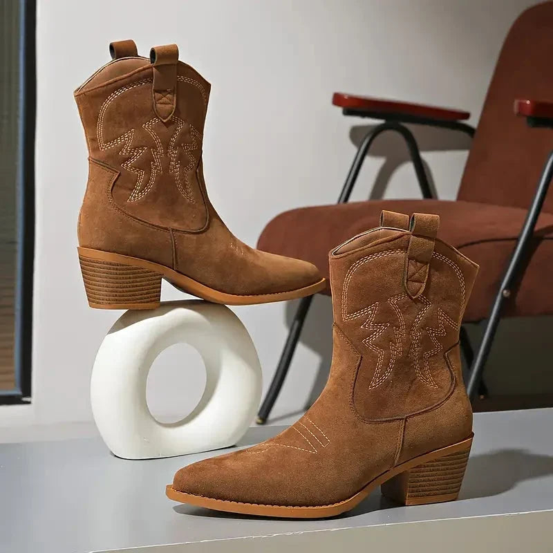 Damen Stiefeletten im Western-Stil mit Blockabsatz (7)
