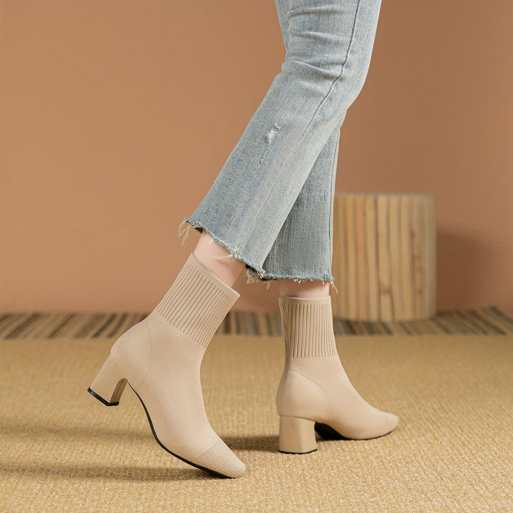 Damen Stiefeletten mit Strickschaft und Blockabsatz (10)