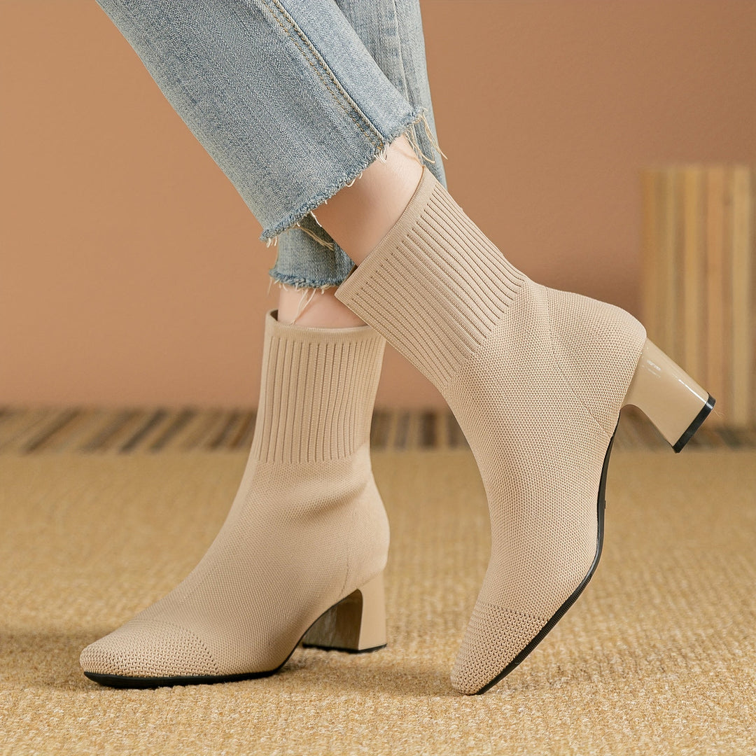 Damen Stiefeletten mit Strickschaft und Blockabsatz (13)