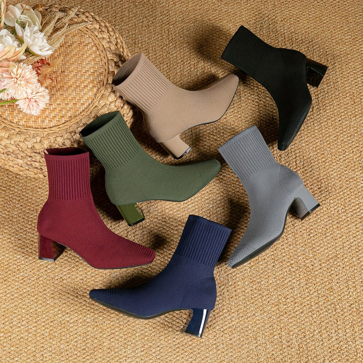 Damen Stiefeletten mit Strickschaft und Blockabsatz (3)