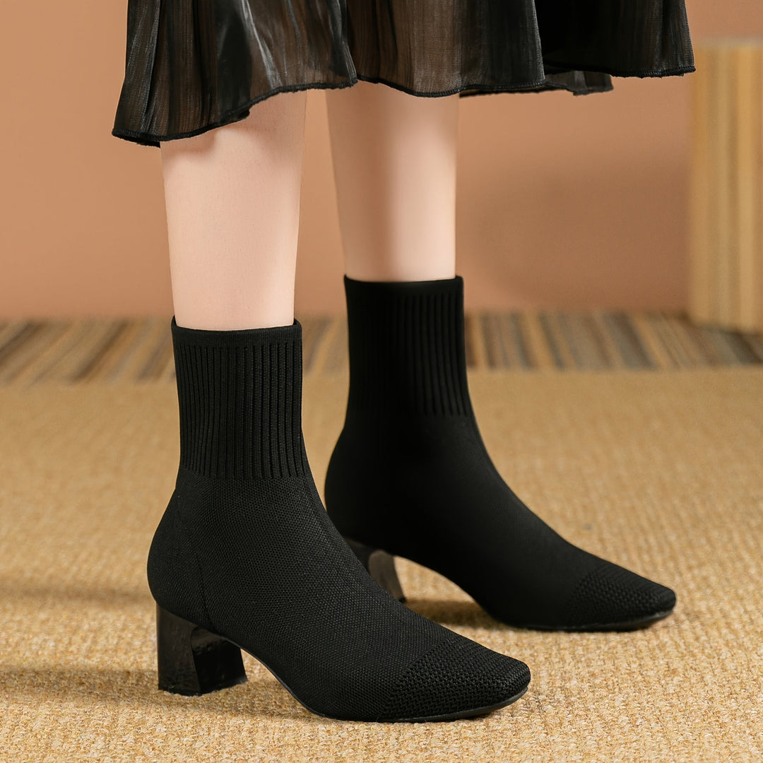 Damen Stiefeletten mit Strickschaft und Blockabsatz (4)