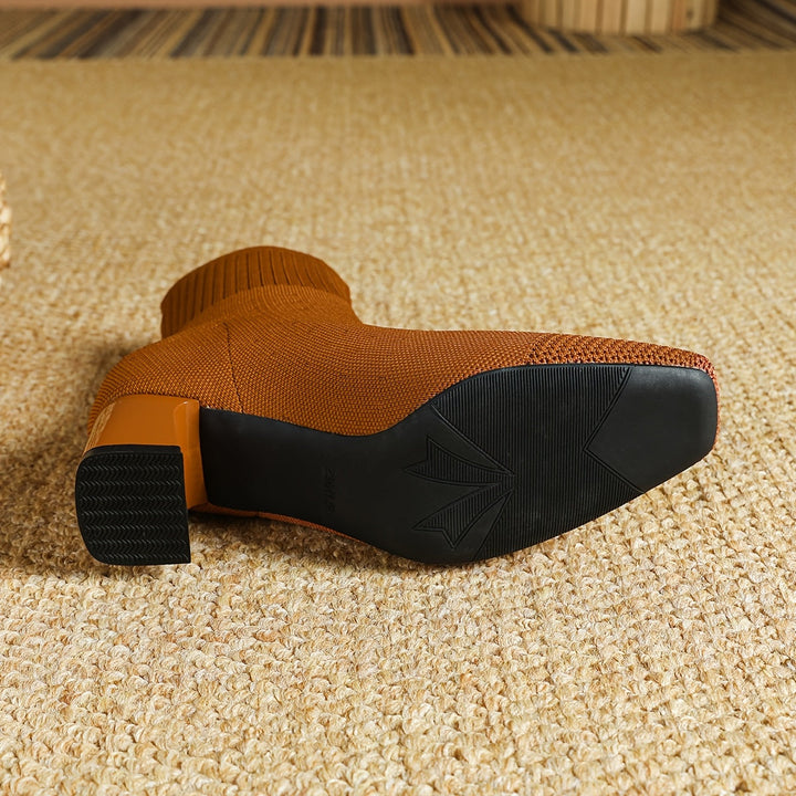 Damen Stiefeletten mit Strickschaft und Blockabsatz (6)