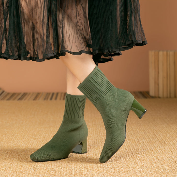 Damen Stiefeletten mit Strickschaft und Blockabsatz (7)