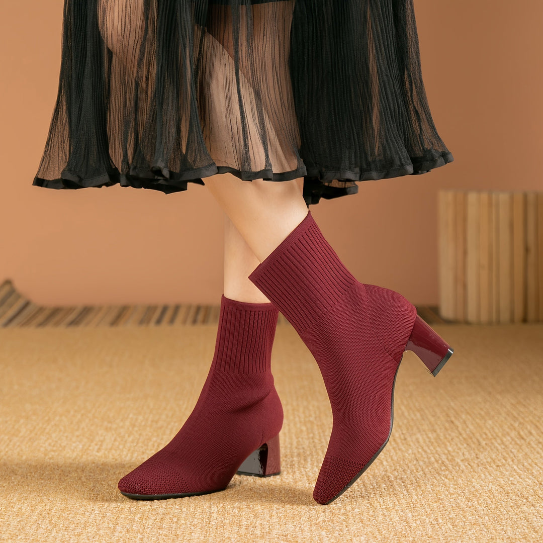 Damen Stiefeletten mit Strickschaft und Blockabsatz (9)