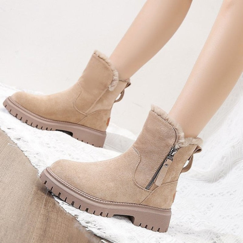 Damen Stiefeletten rutschfest und gefüttert in Beige 1