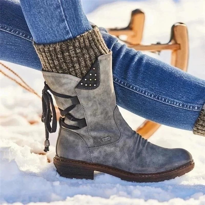 Damen Stiefeletten Wasserdicht mit Reißverschluss in Grau
