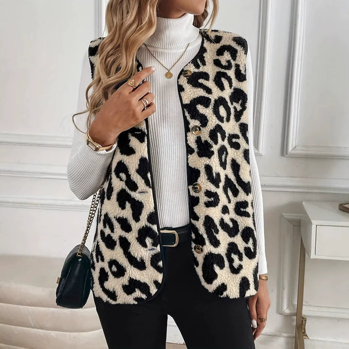 Damen Strickjacke ärmellos mit feinem Muster in Beige