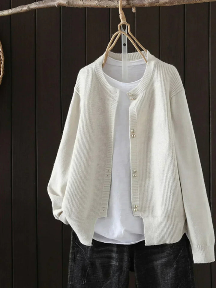 Damen Strickjacke Entspannter Schnitt Klassischer Stil in Beige