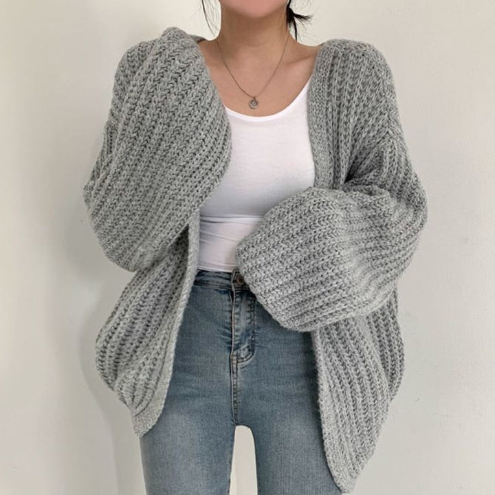 Damen Strickjacke Grobstrick für den Herbst in Grau