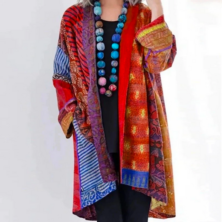 Damen Strickjacke im Boho-Stil in Duster-Länge in Rot