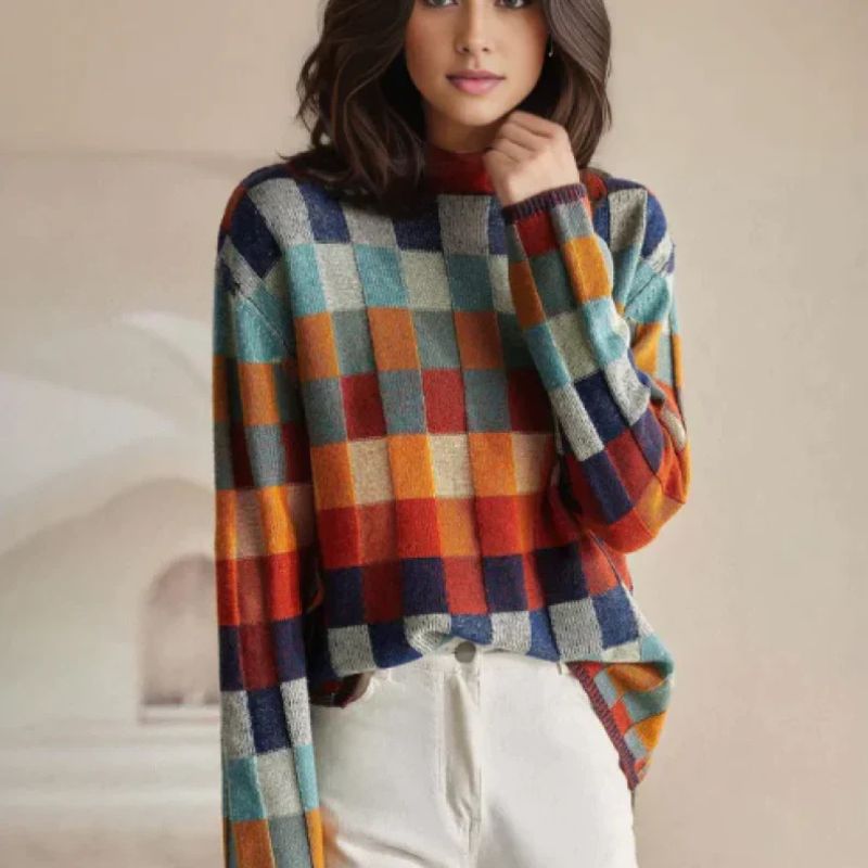 Damen Strickjacke im Karomuster aus Merino (2)