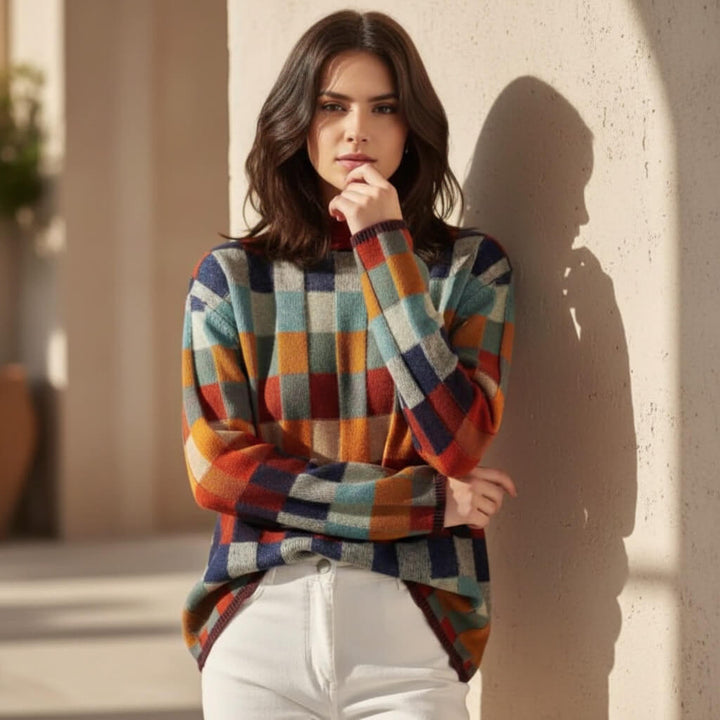 Damen Strickjacke im Karomuster aus Merino (3)