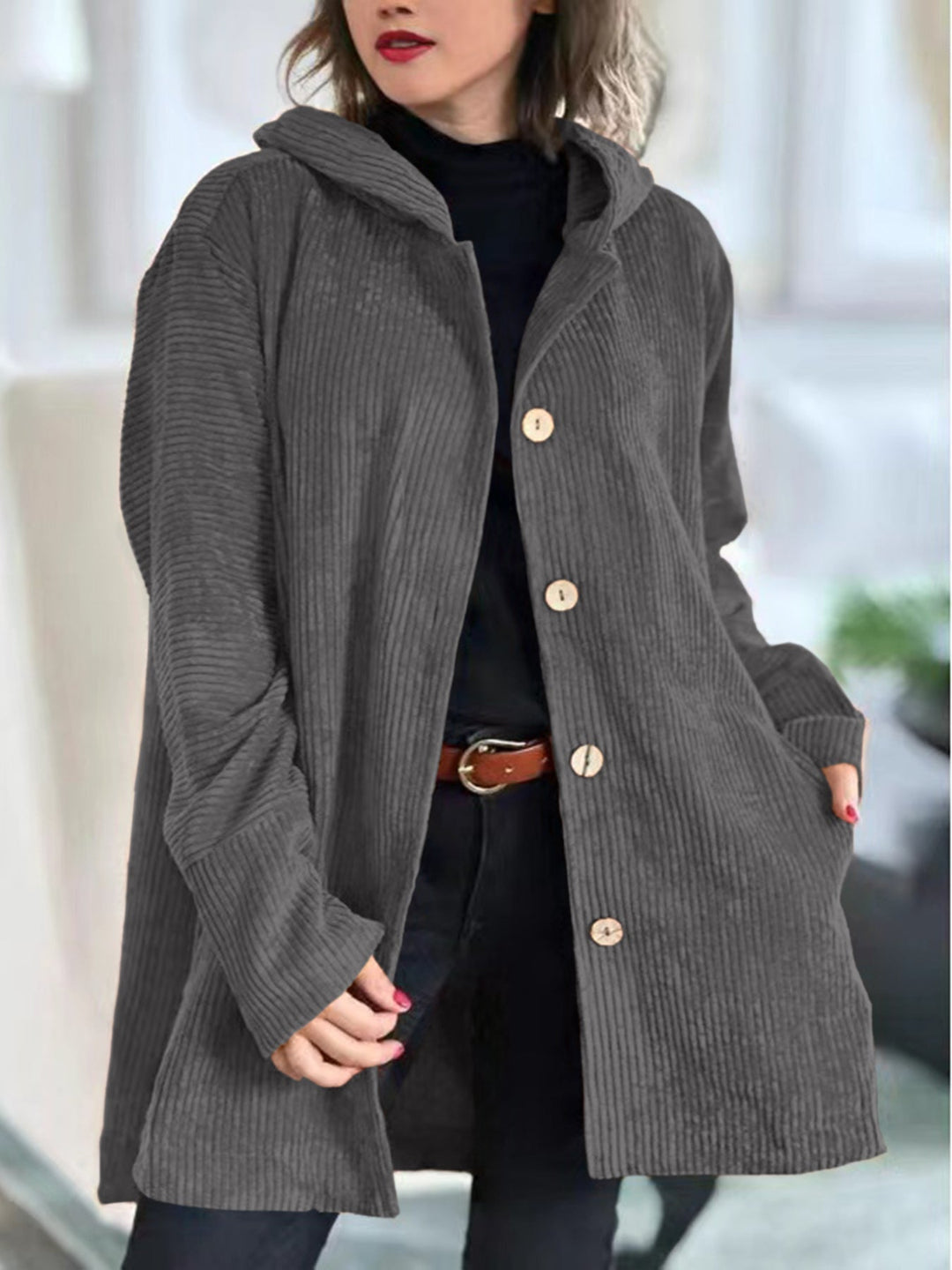 Damen Strickjacke Lange Elegante Zeitlos in Grau
