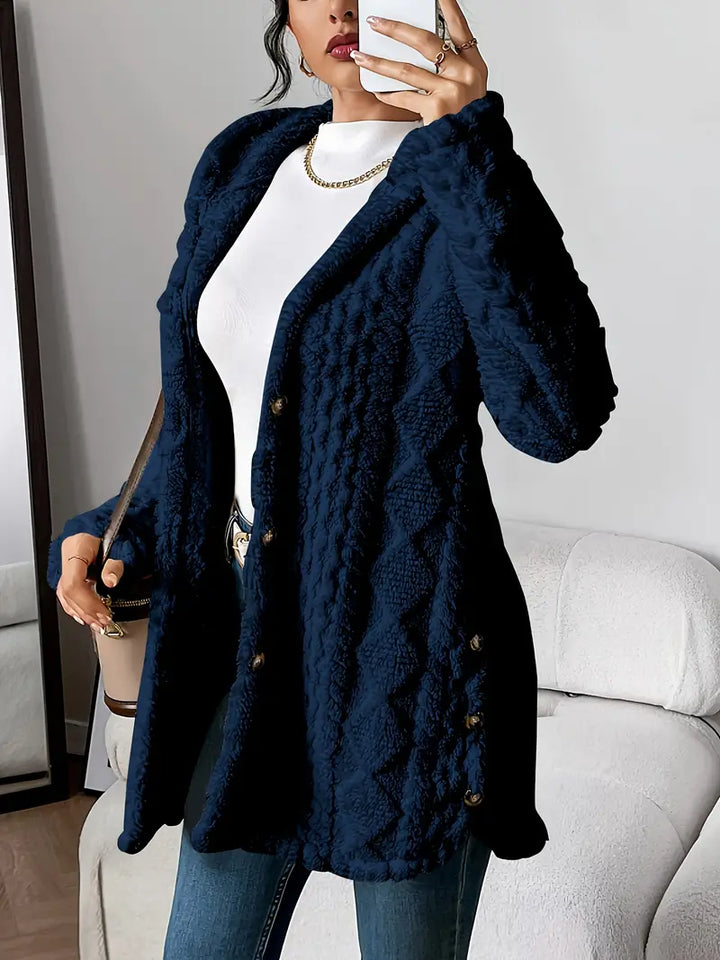 Damen Strickjacke Longline mit Kapuze in Dunkelblau