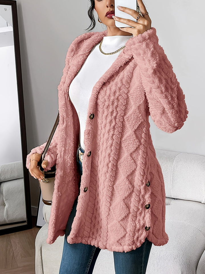 Damen Strickjacke Longline mit Kapuze in Rosa