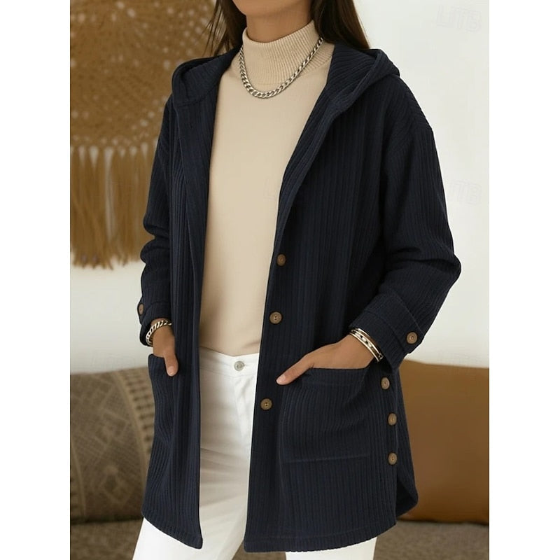 Damen Strickjacke mit Kapuze im Herbst in Marineblau