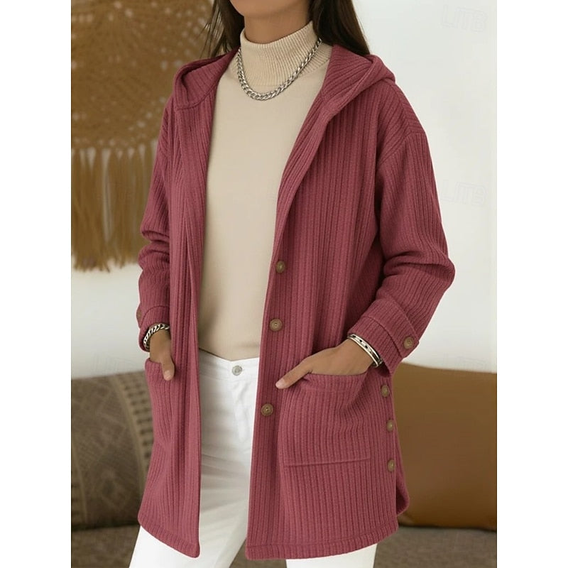 Damen Strickjacke mit Kapuze im Herbst in Rosa