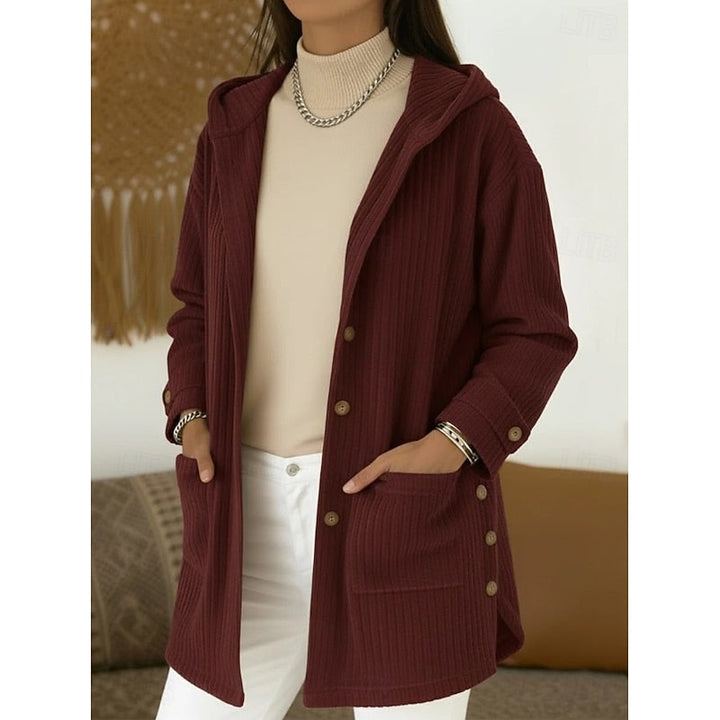 Damen Strickjacke mit Kapuze im Herbst in Weinrot