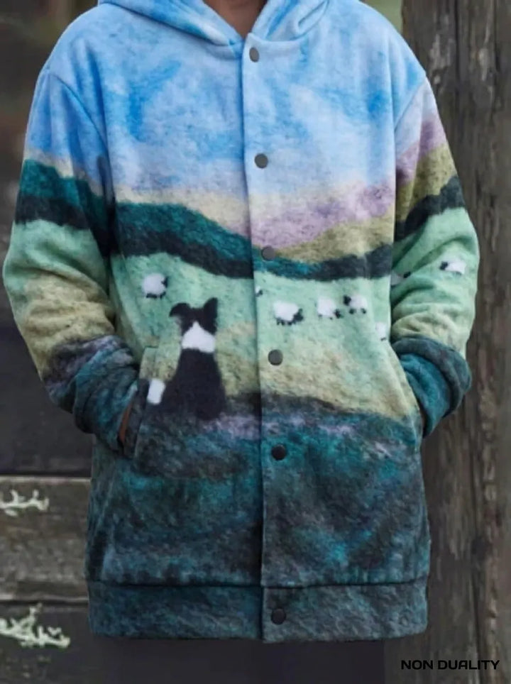 Damen Strickjacke mit Katzenmuster (4)