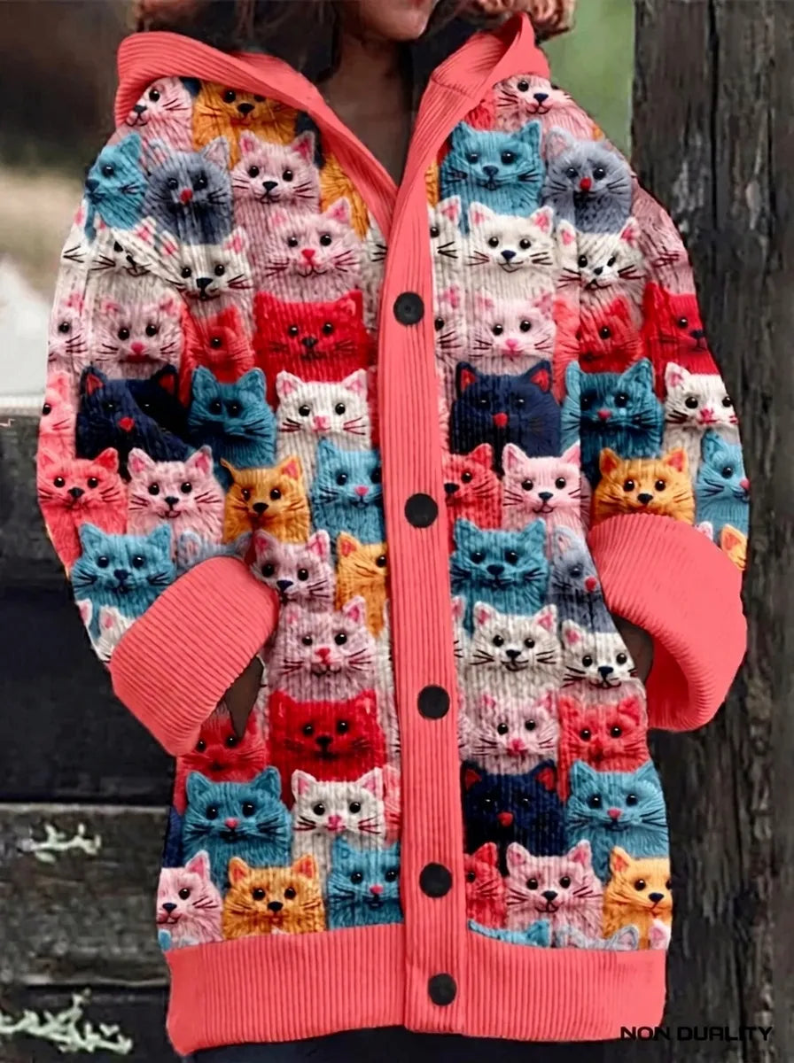 Damen Strickjacke mit Katzenmuster in Entwurf 1