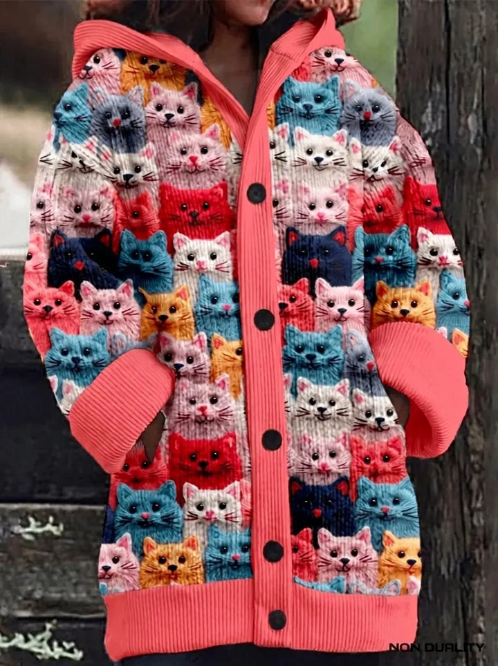 Damen Strickjacke mit Katzenmuster in Entwurf 1
