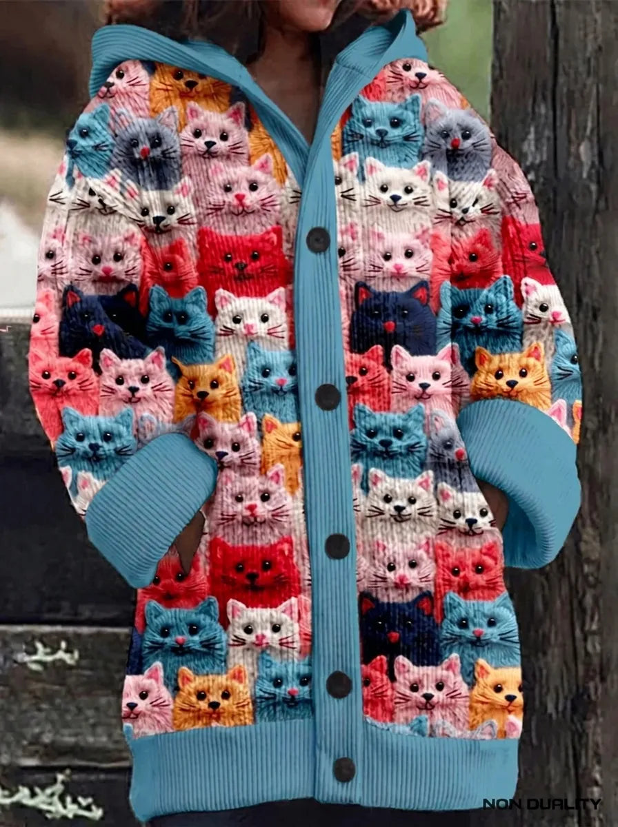 Damen Strickjacke mit Katzenmuster in Entwurf 3