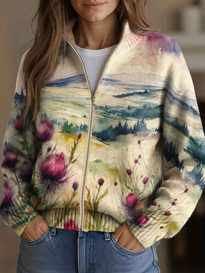 Damen Strickjacke mit Natur-Print für Herbst