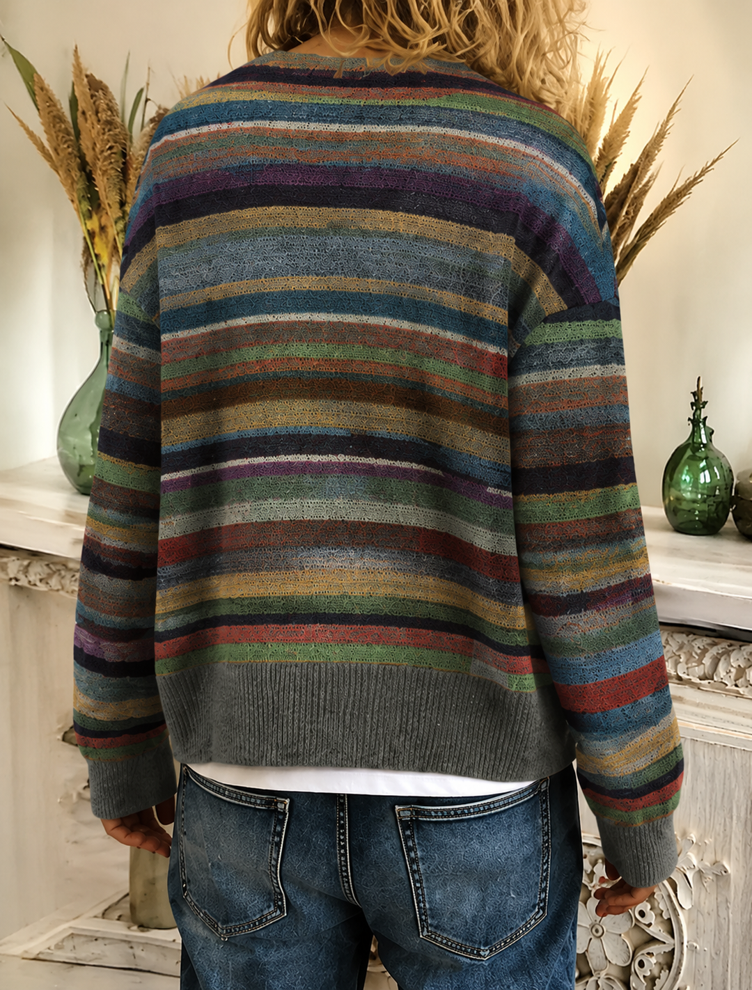 Damen Strickjacke mit Streifen für Herbst (4)