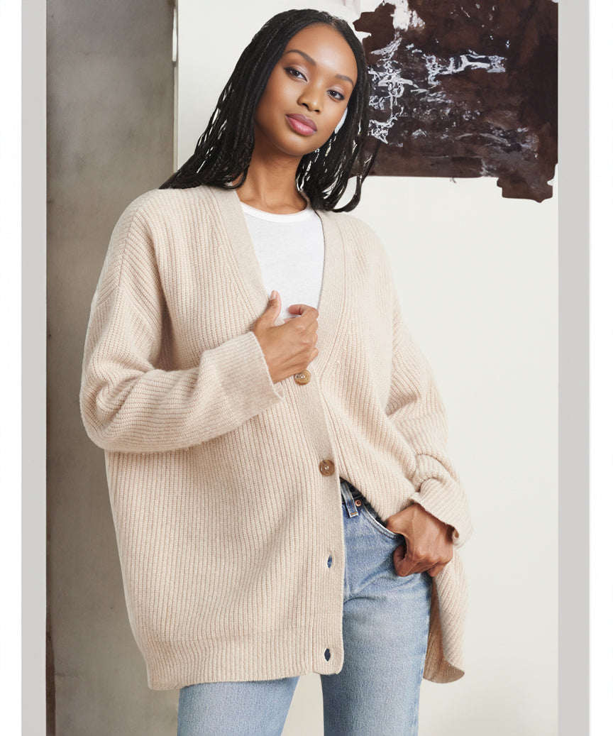 Damen Strickjacke Oversized mit Knopfleiste für Herbst (18)