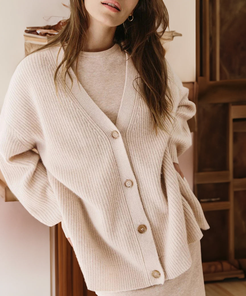 Damen Strickjacke Oversized mit Knopfleiste für Herbst in Rosa