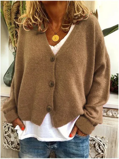 Damen Strickjacke wärmend zum Überziehen in Khaki