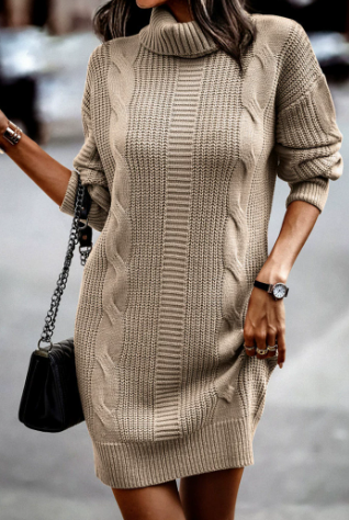 Damen Strickkleid elegant für Weihnachtsfeier in Khaki