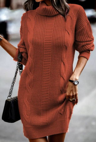 Damen Strickkleid elegant für Weihnachtsfeier in Orange