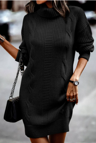 Damen Strickkleid elegant für Weihnachtsfeier in Schwarz