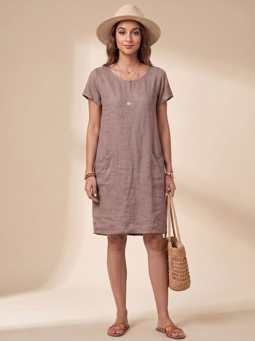Damen Strickkleid für Sommer in Mini in Khaki
