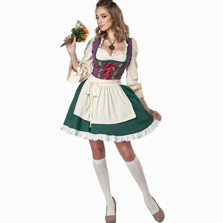 Damen Strickkleid im Dirndl-Stil in Grün-Violett